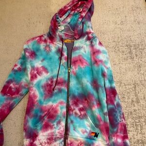 Aviator Nation pink tye-die zip up hoodie. Size S.